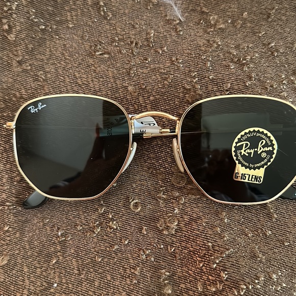 Ray Ban RB3548N HEXAGONAL FLAT LENSES Gold frame G -15 Lens XL 54-21 Unisex NEW - Picture 7 of 9